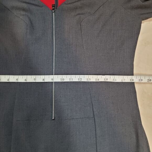 Marc New York by Andrew Marc Gray Pencil Dress, Red Striped Shoulders - Size 14 - Picture 9 of 10